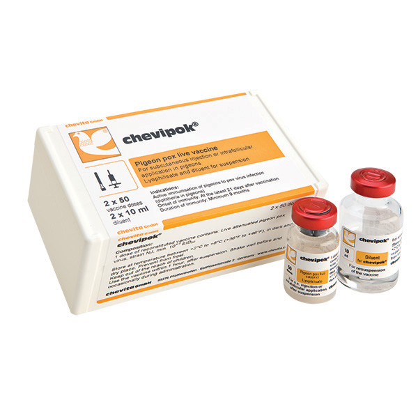 CHEVIPOK vaccine - (pigeon pox (diphteria) live vaccine for pigeons) - (2x50 vaccine doses + 2x10 ml diluent, incl. vaccination brush)